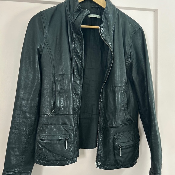 Black leather Moto Jacket — Vince, size S/M - Picture 1 of 3